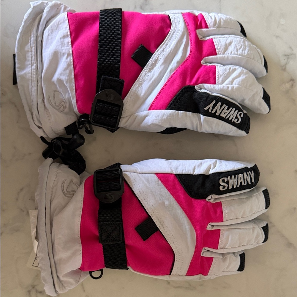 Swany Kids' Vibrant Pink and White Snow Gloves